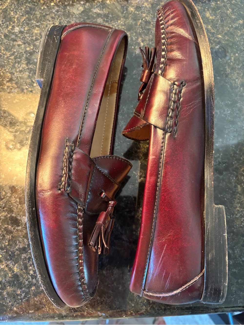 Cole Haan Men's Burgundy Leather Tassel Loafers - Picture 2 of 5